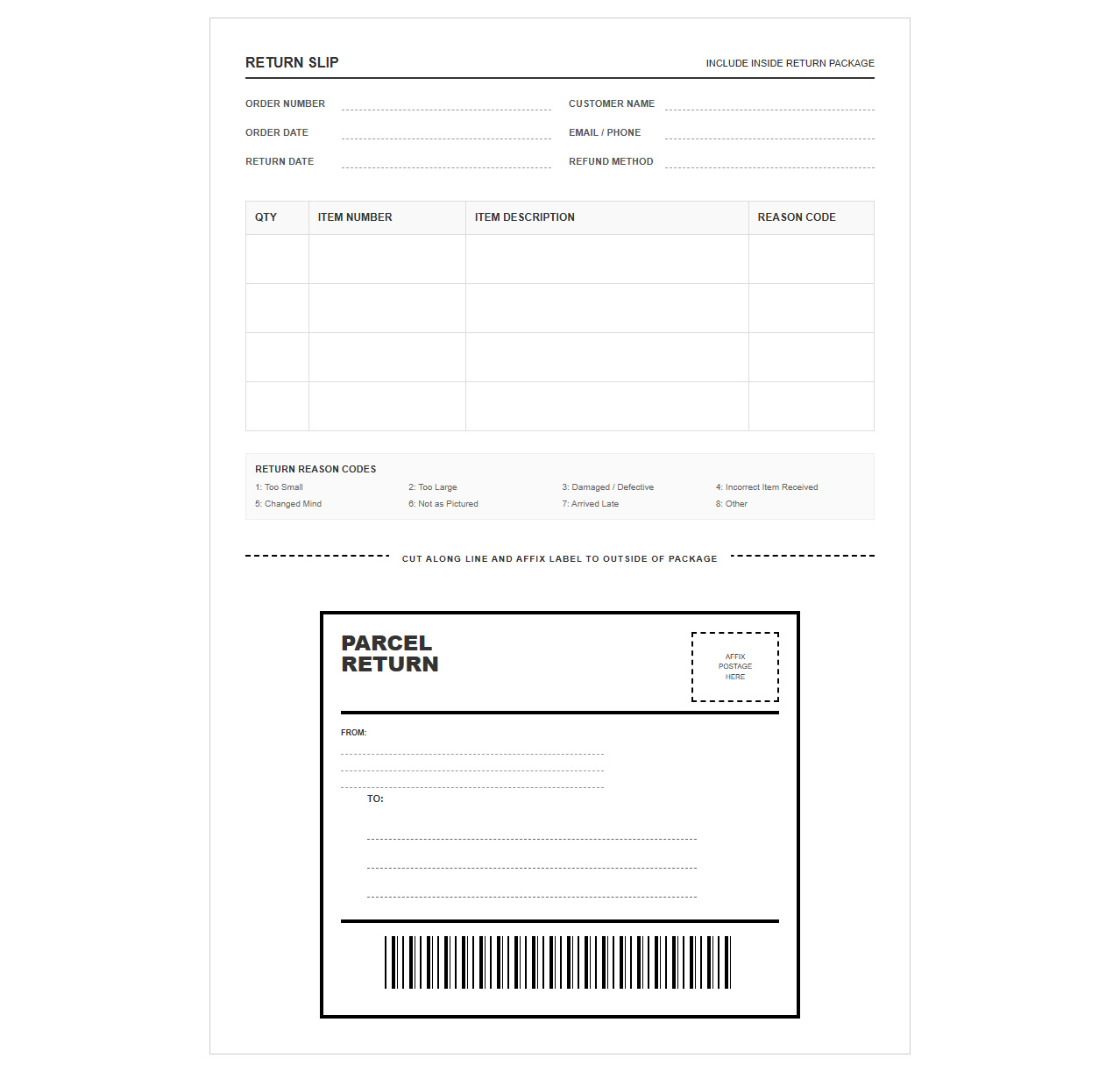E-Commerce Return Slip and Shipping Label Template