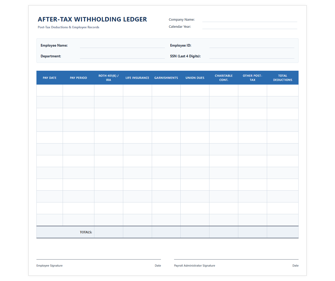 Employee After-Tax Withholding Ledger
