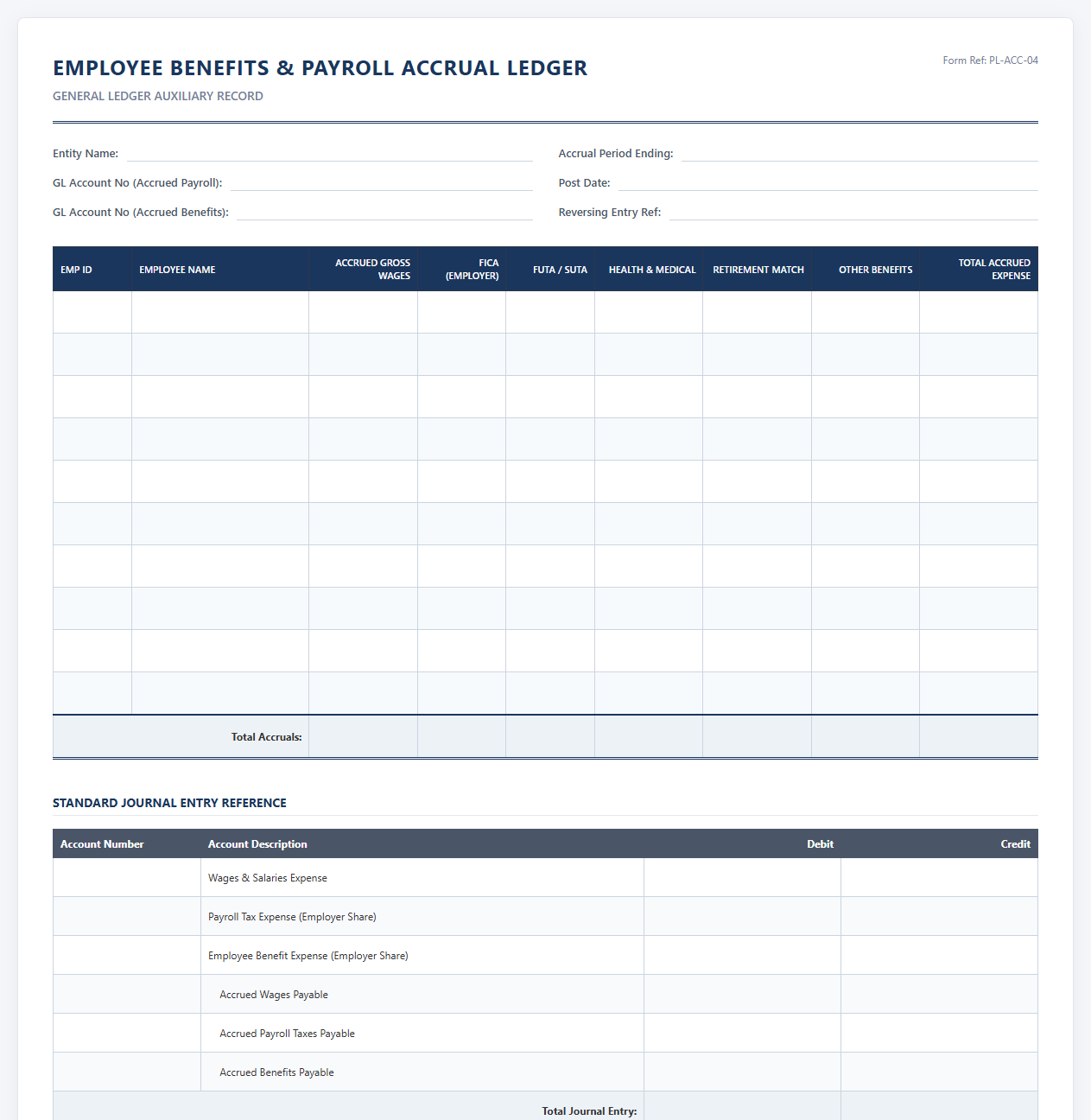 Employee Benefits and Payroll Accrual Ledger