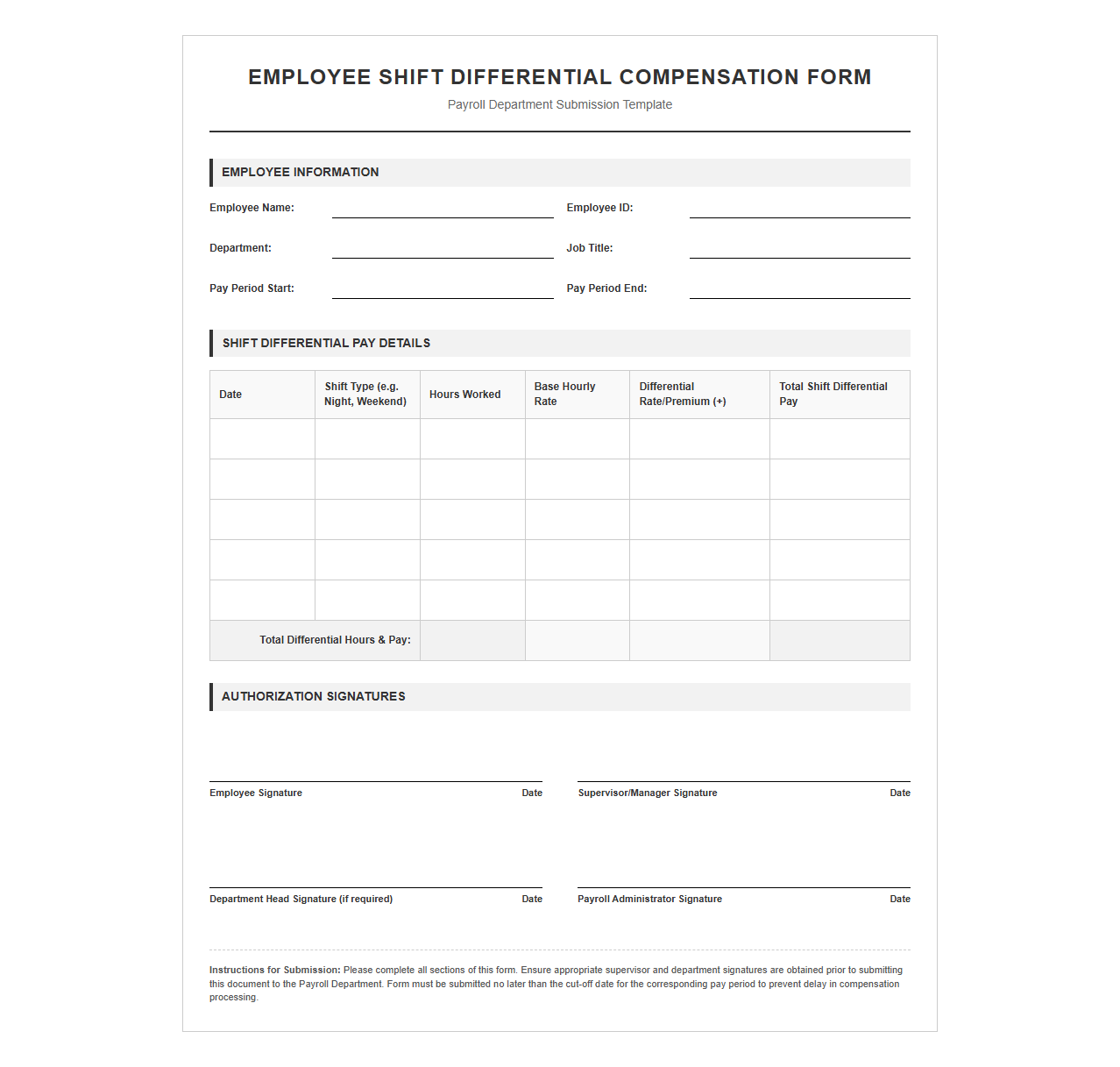 Employee Shift Differential Compensation Form