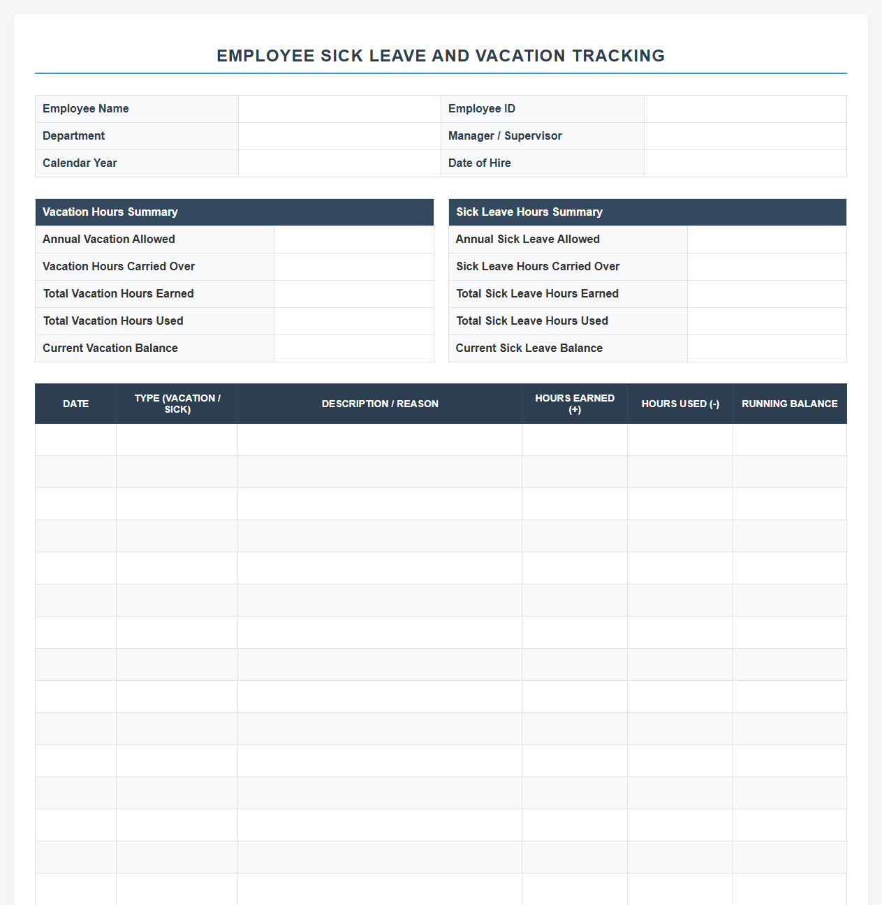 Employee Sick Leave and Vacation Tracking Spreadsheet