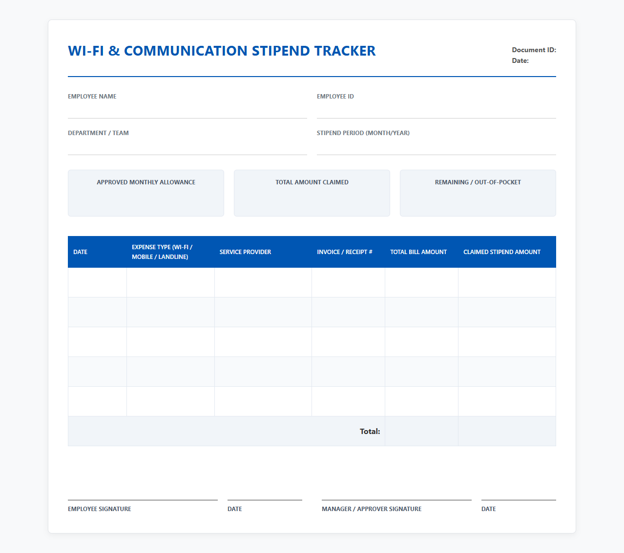 Employee Wi-Fi and Communication Stipend Tracker