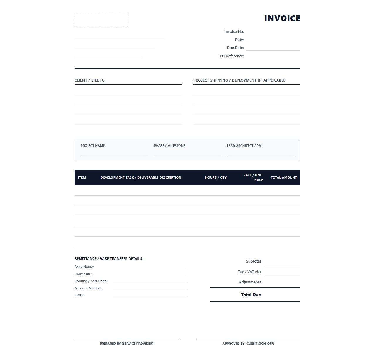 Enterprise Commercial Product Development Invoice Template