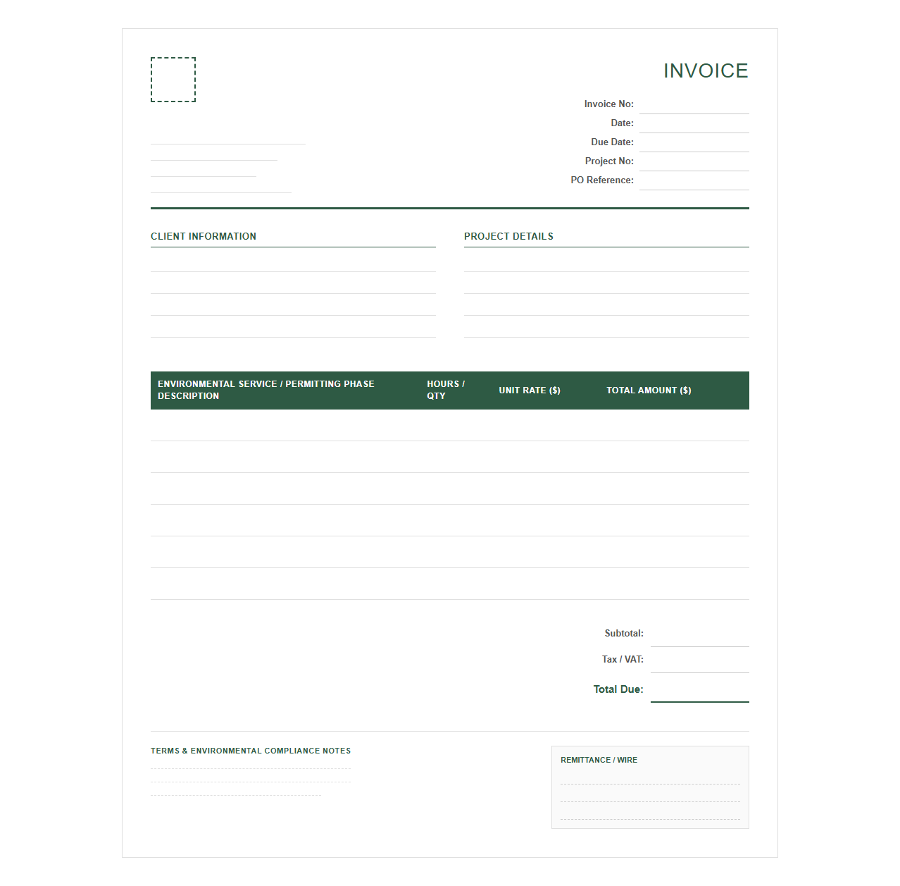Environmental Permitting and Planning Invoice