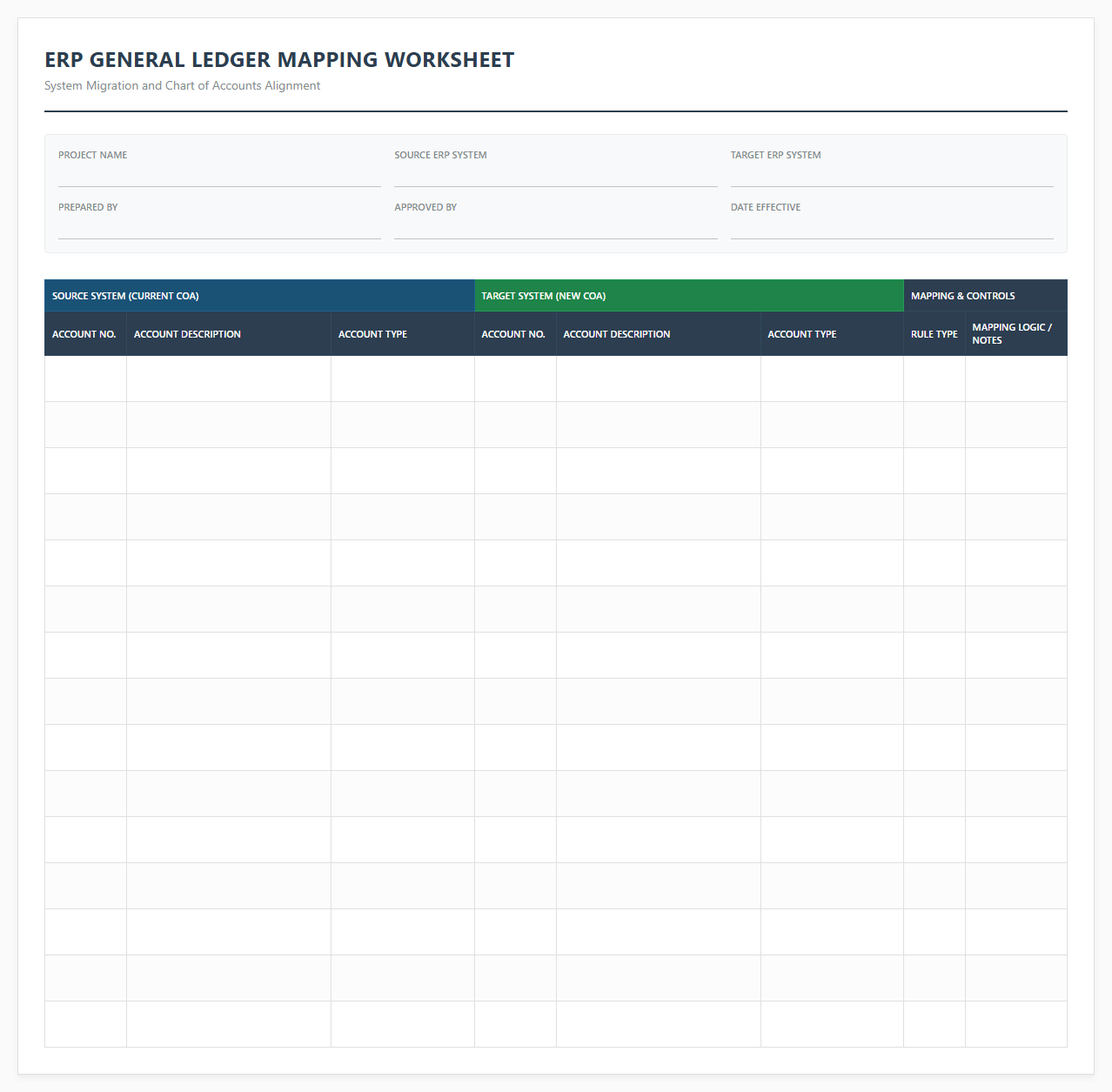 ERP General Ledger Mapping Worksheet
