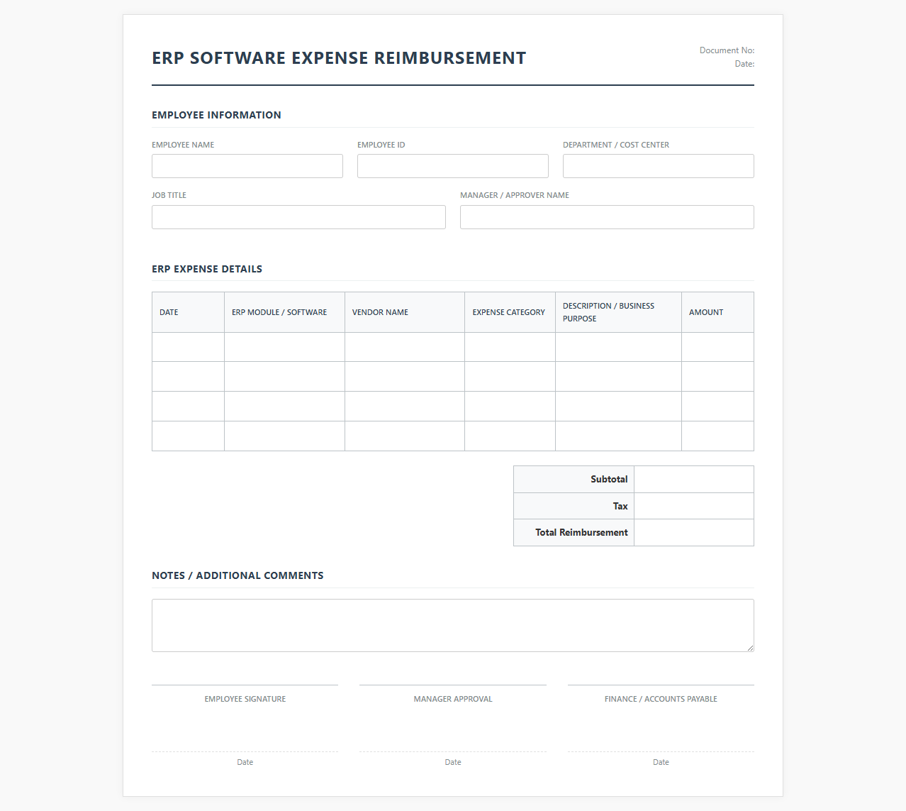ERP Software Expense Reimbursement Form