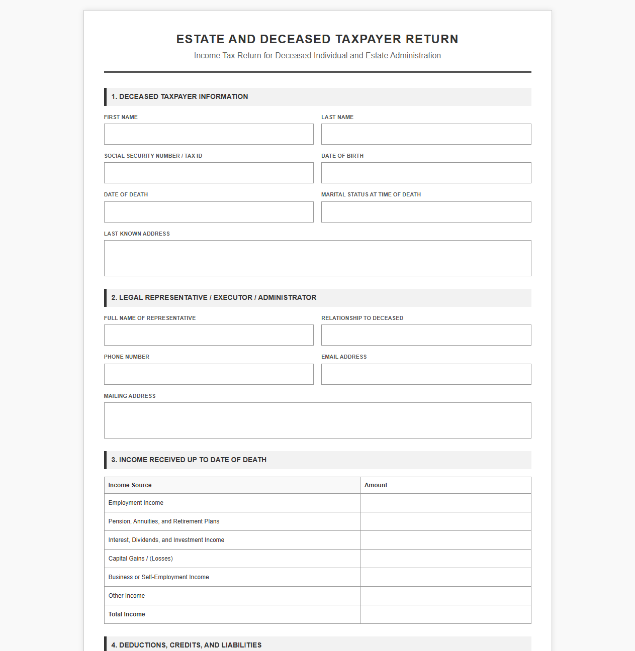 Estate and Deceased Taxpayer Return Template