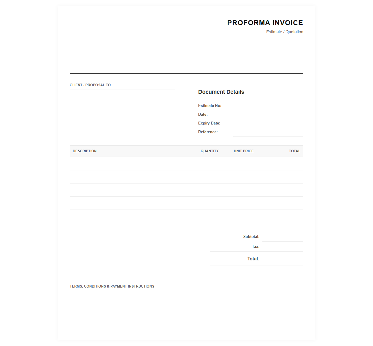 Estimate and Proforma Invoice Template