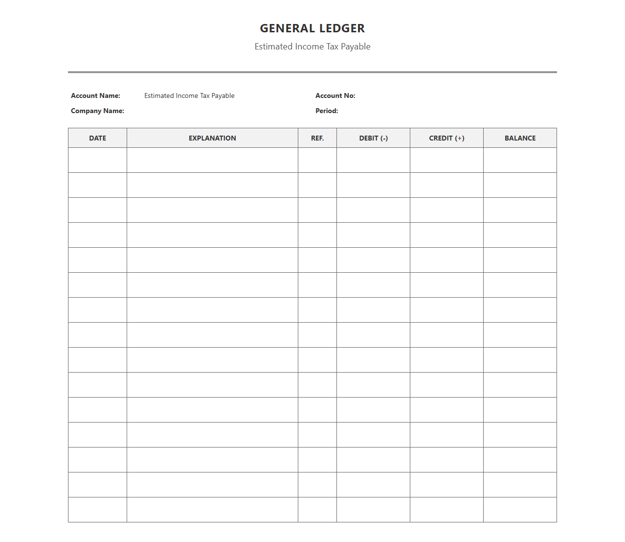 Estimated Income Tax Payable Ledger Account