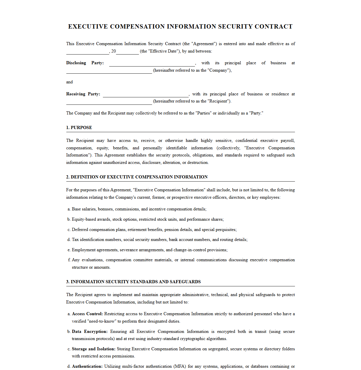 Executive Compensation Information Security Contract