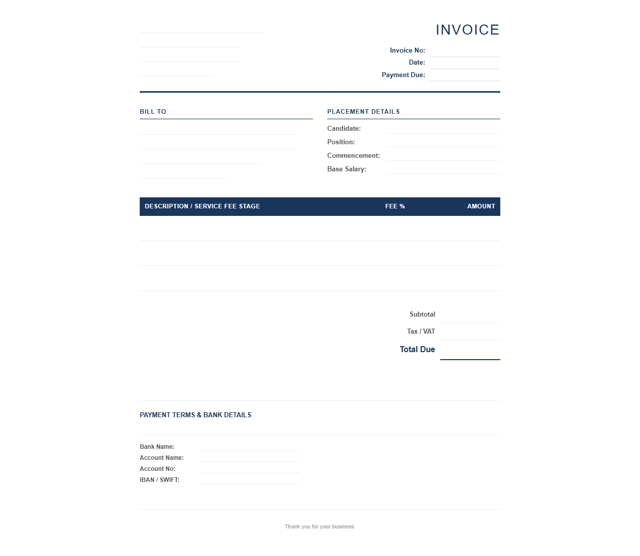 Executive Search Fee Invoice Template