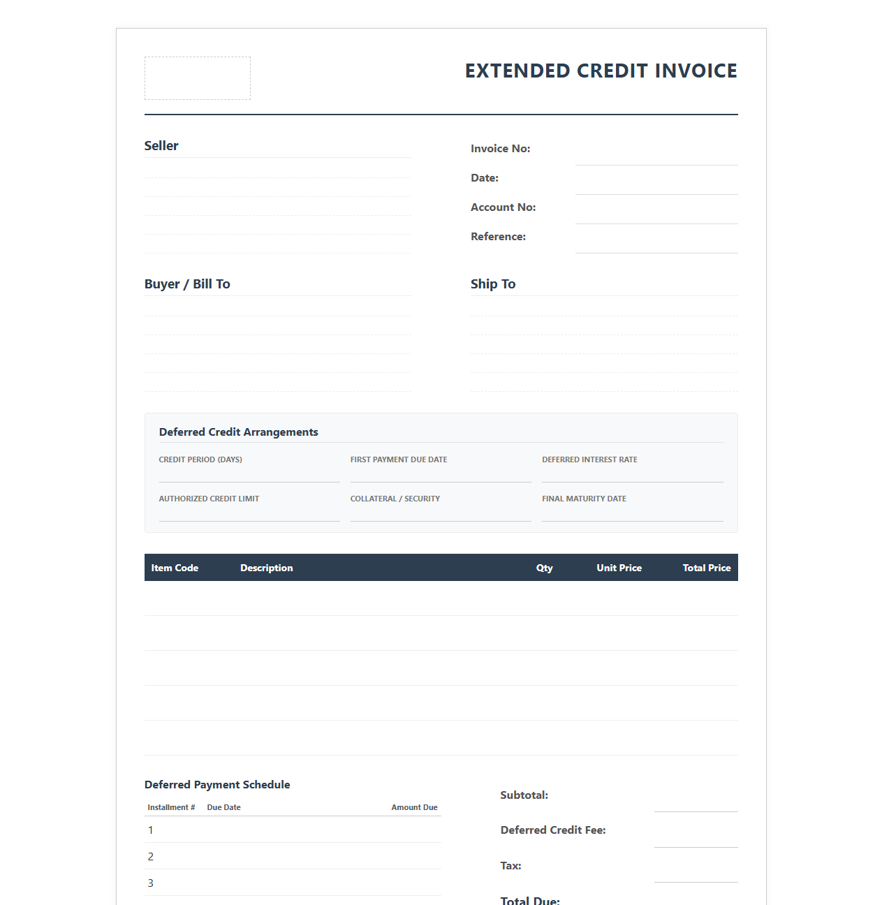 Extended Credit Invoice Template
