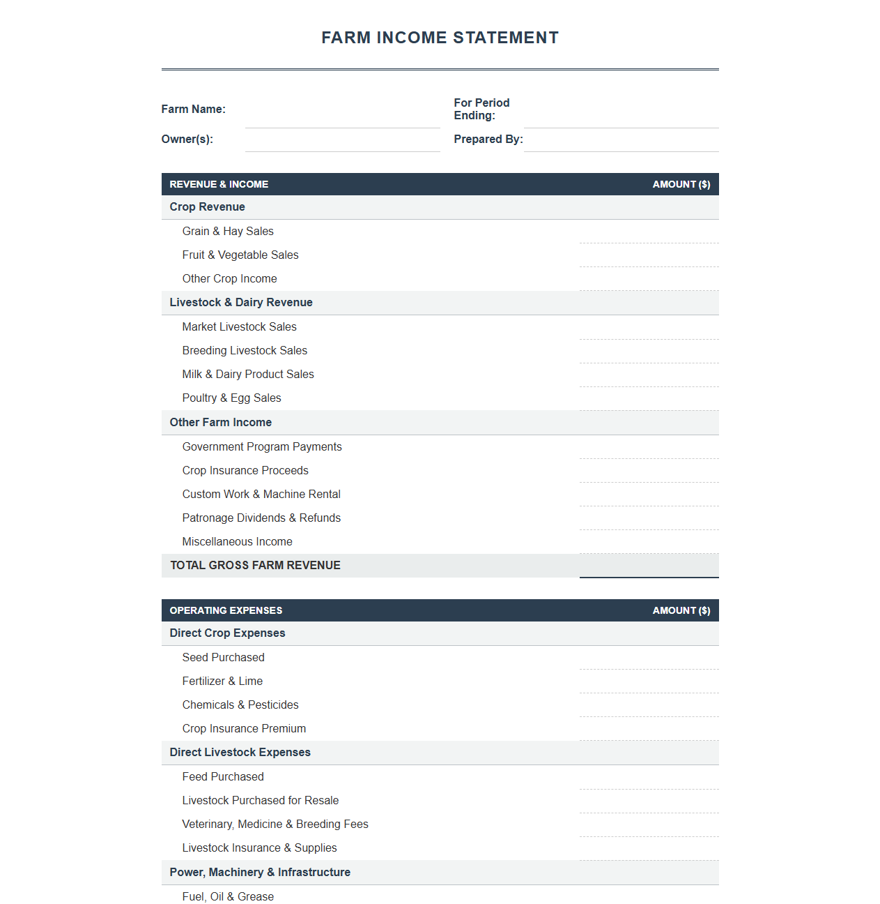 Farm Income Statement Template