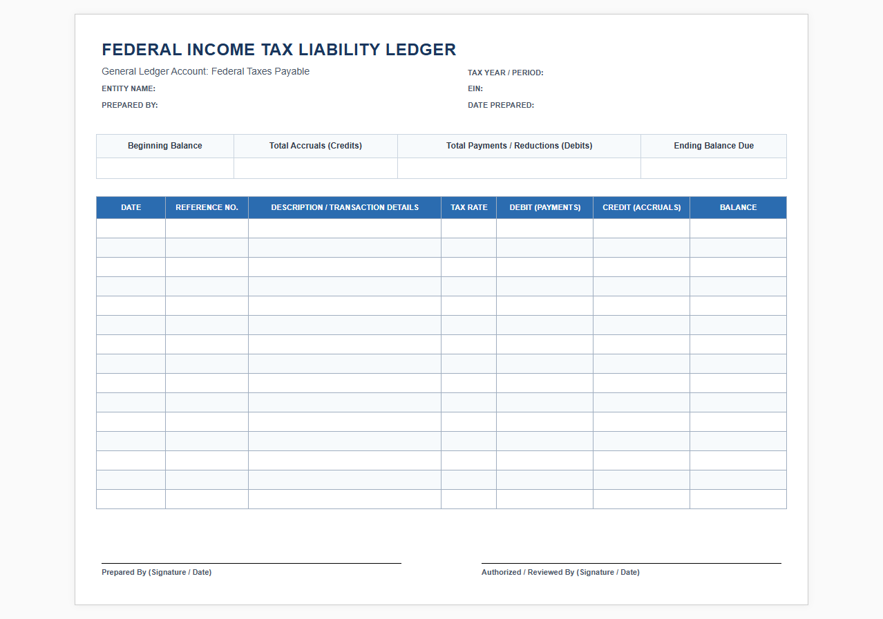 Federal Income Tax Liability Ledger Document