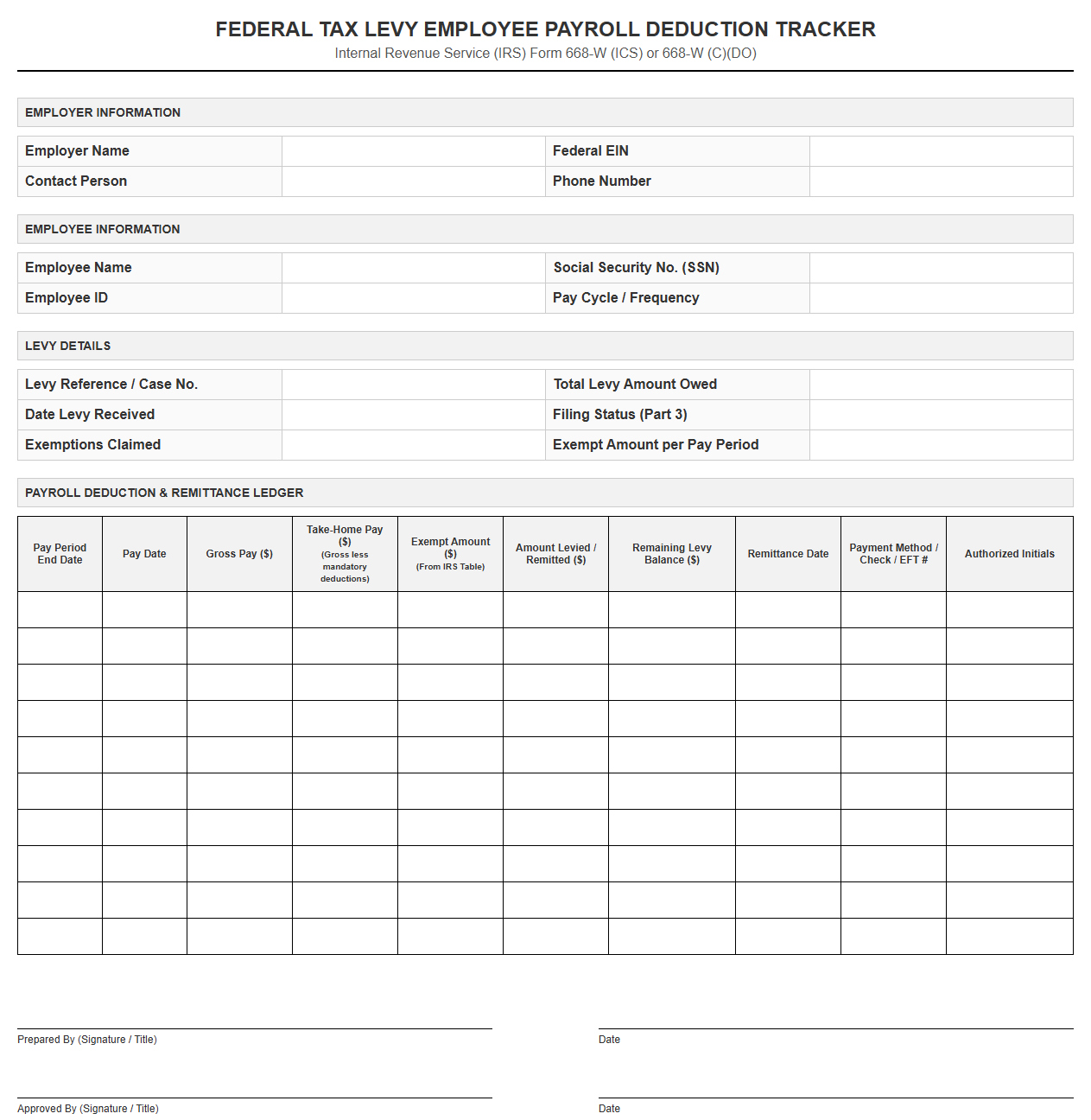 Federal Tax Levy Employee Payroll Deduction Tracker