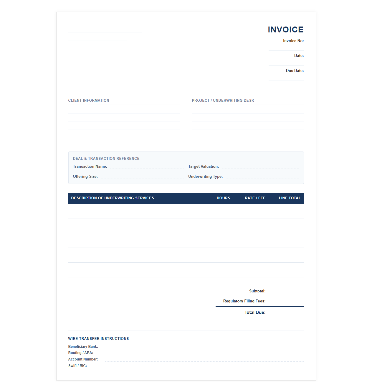 Financial Underwriting Services Billing Template