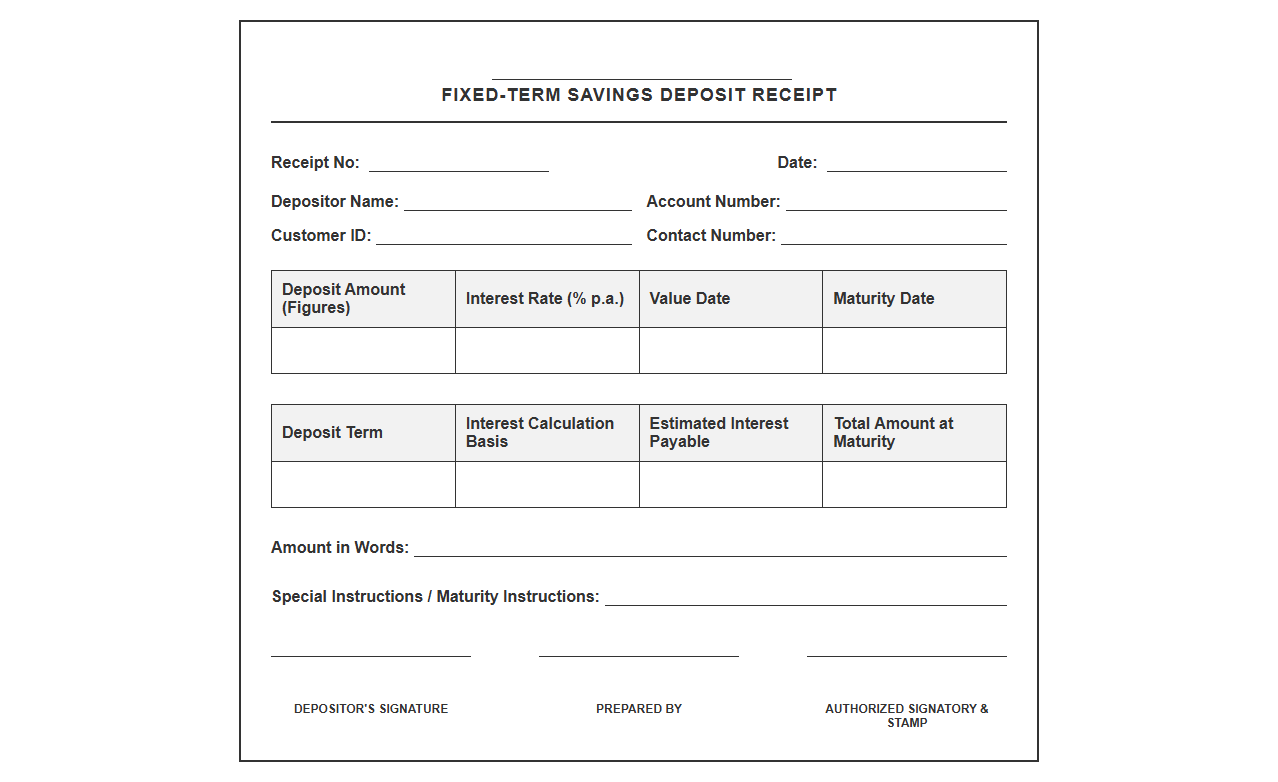Fixed-Term Savings Deposit Receipt
