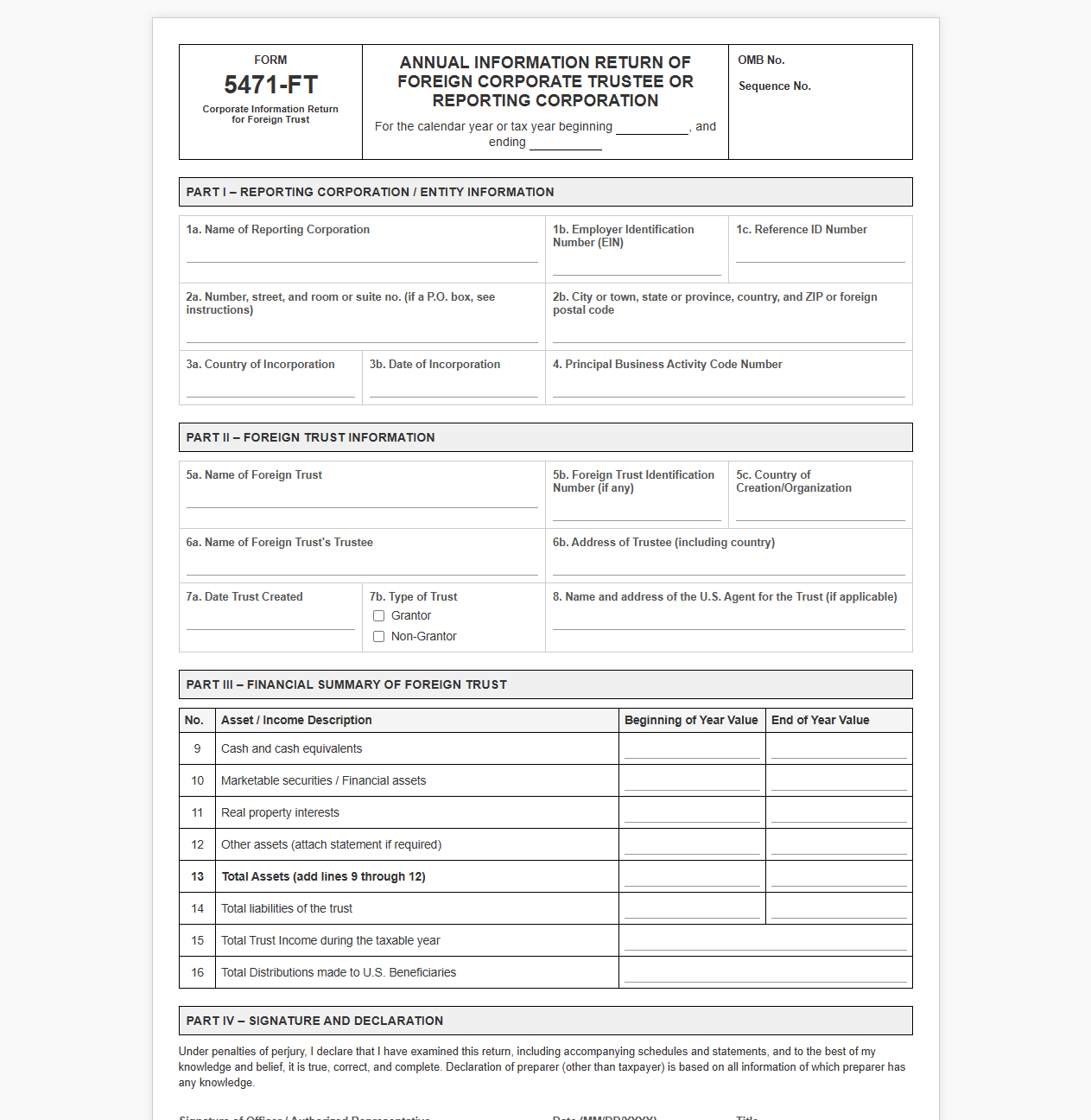 Foreign Trust Corporate Reporting Information Return Template