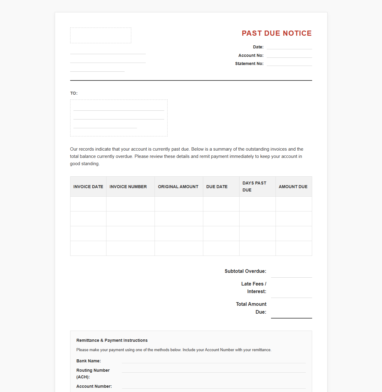 Formal Past Due Account Notification