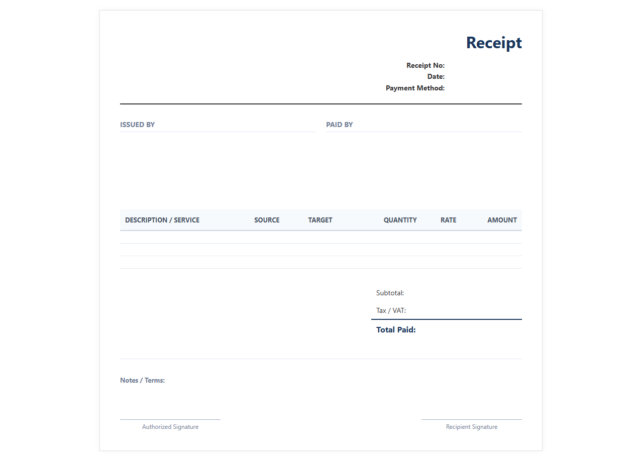 Freelance Translator Billing Receipt Template