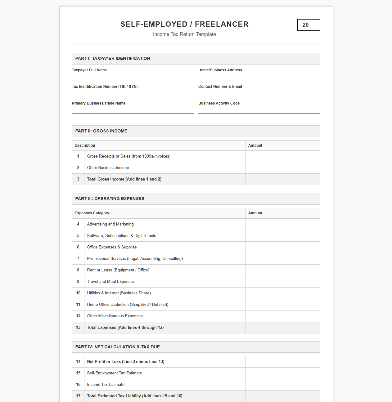 Freelancer Income Tax Return Template
