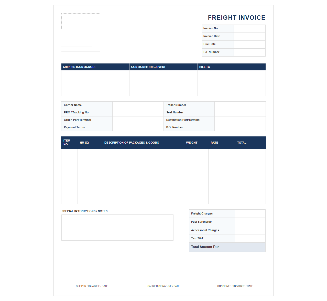 Freight Shipping Invoice Template