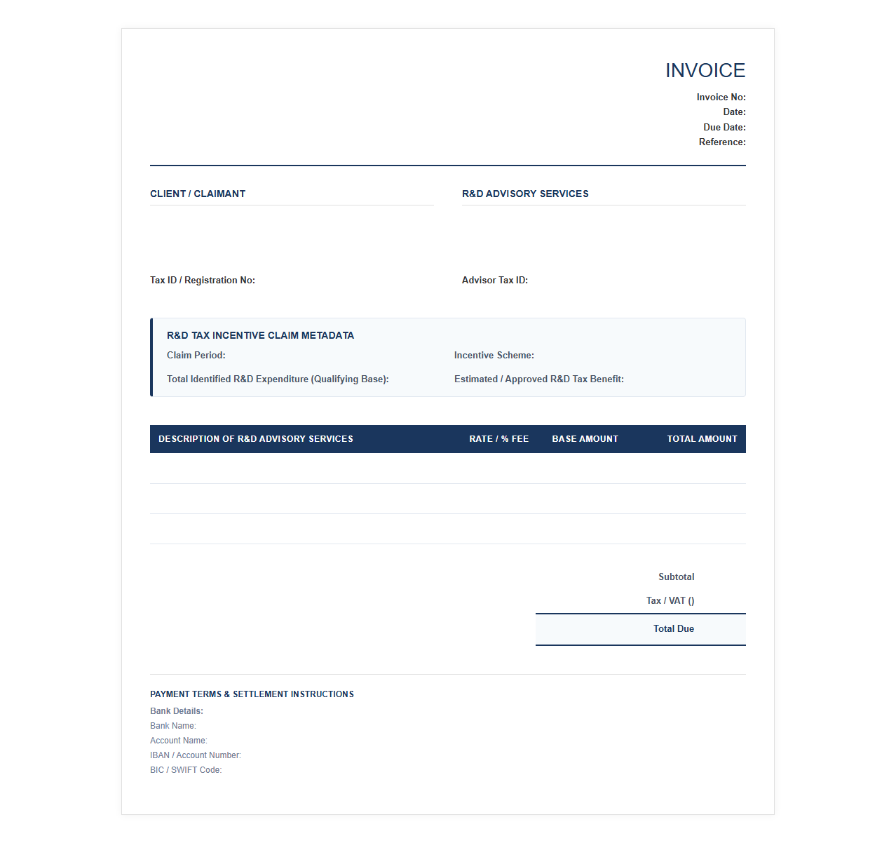Government R&D Tax Incentive Billing Template