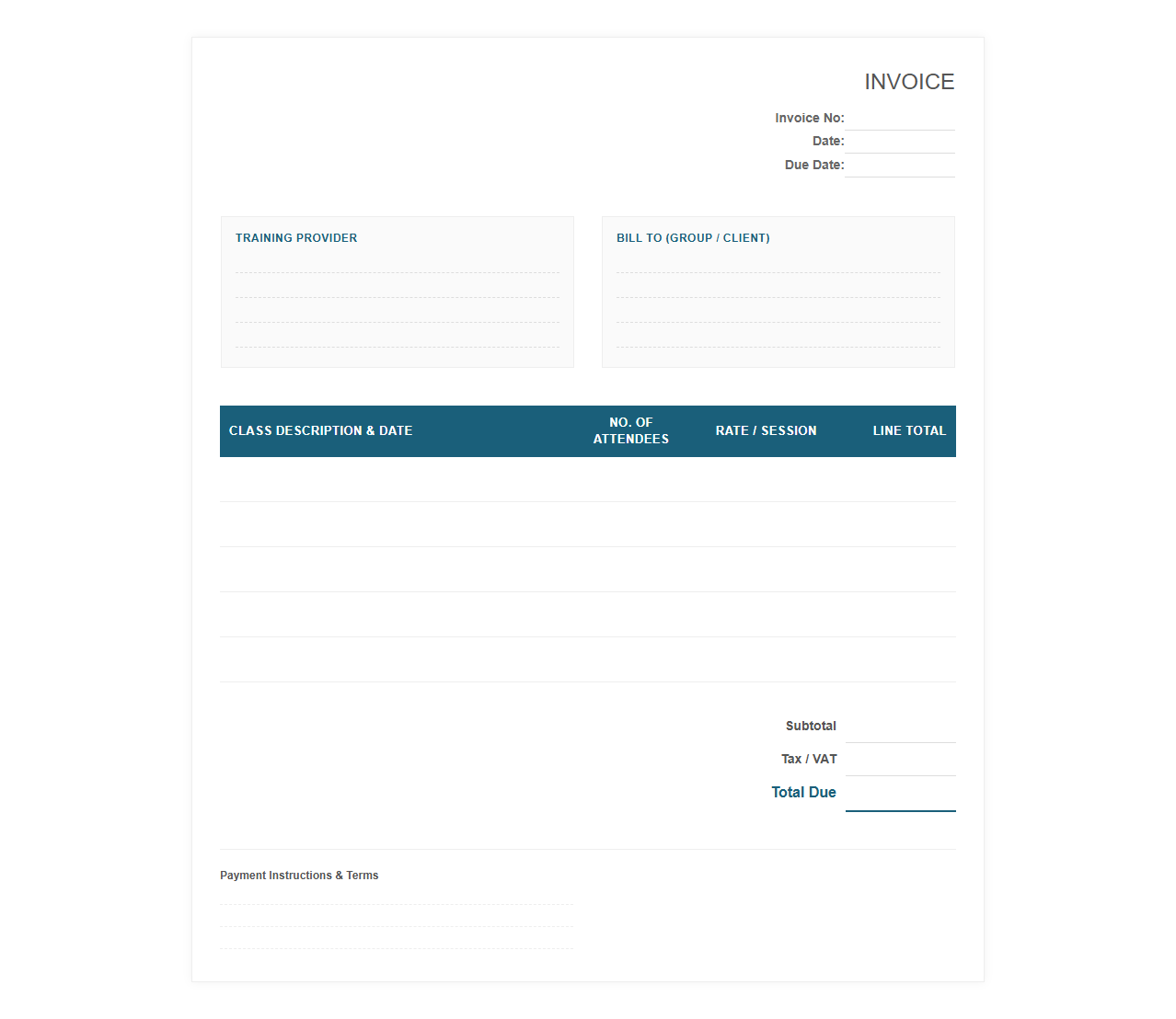 Group Fitness Class Invoice Template