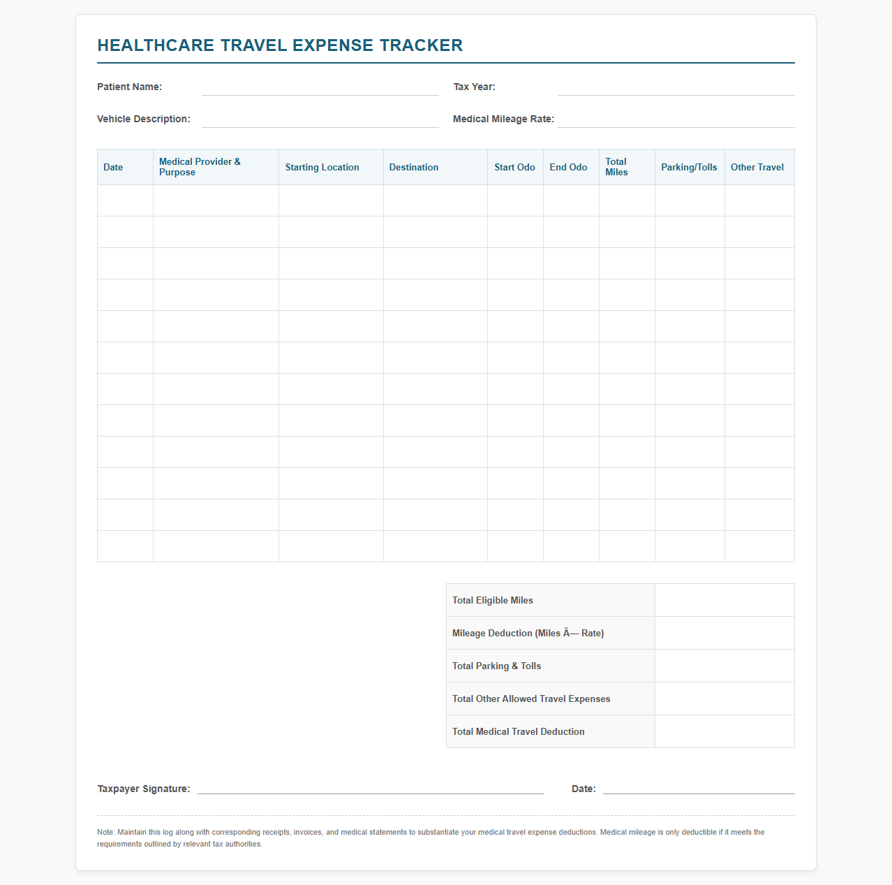 Healthcare Travel Expense Tracker
