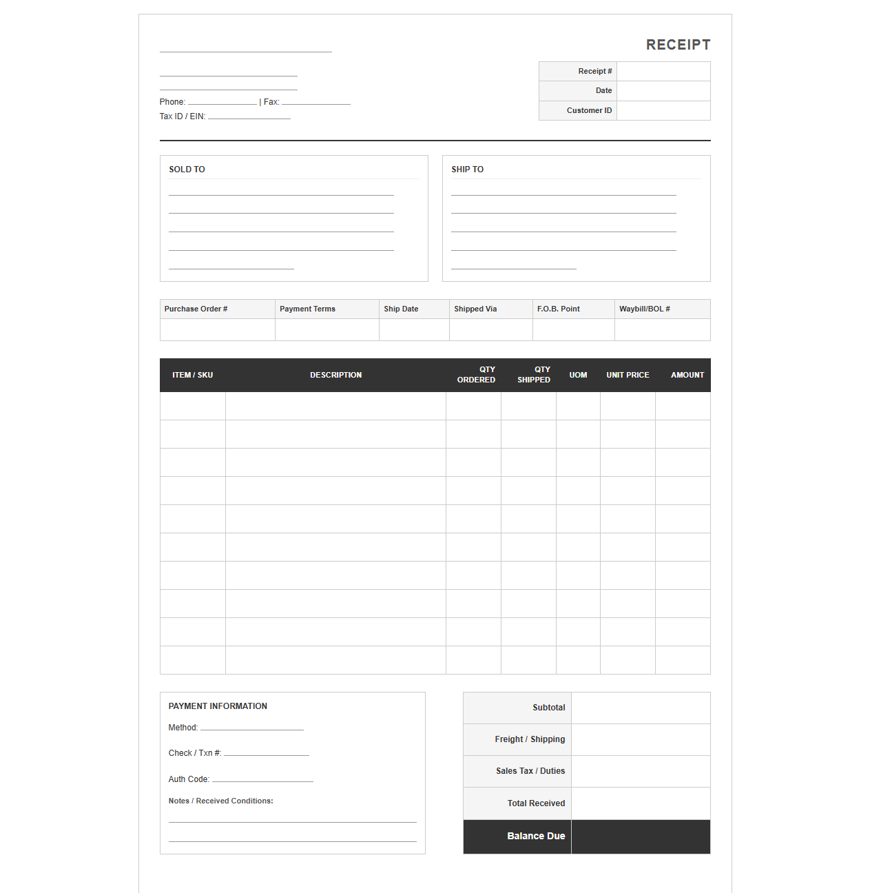High-Volume Wholesale Distribution Sales Receipt