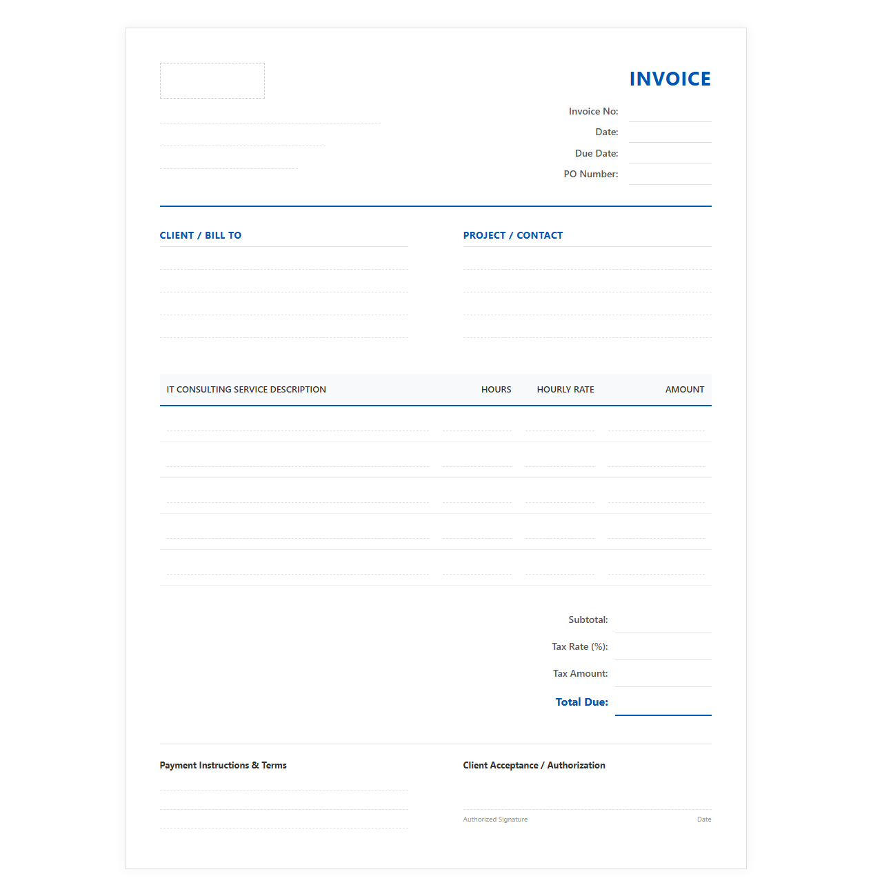 Hourly IT Consulting Billing Invoice