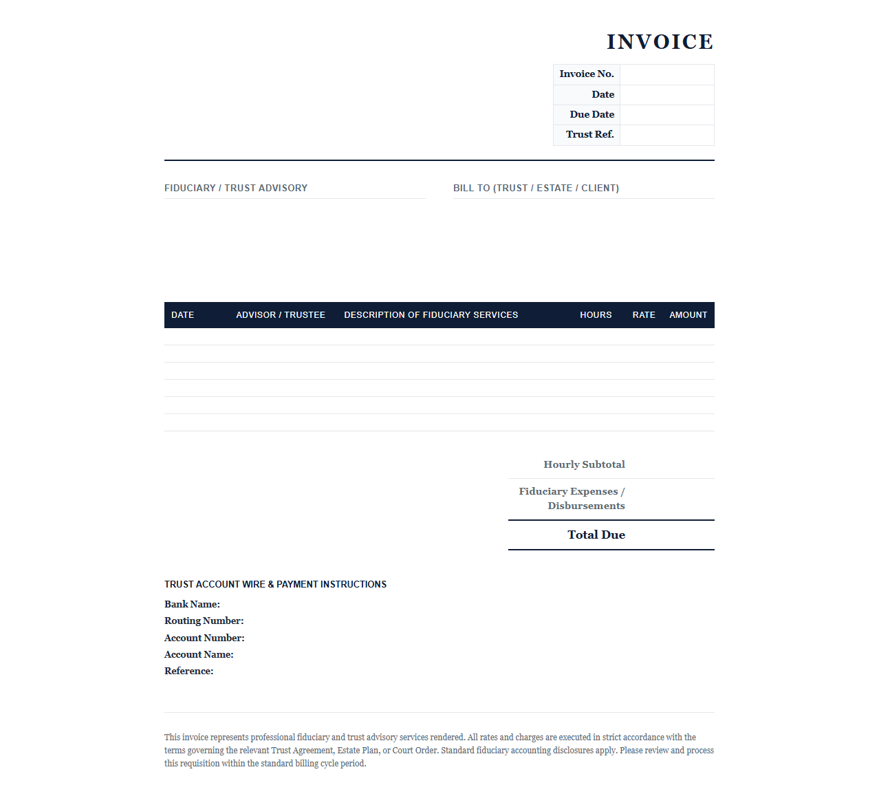 Hourly Trust Advisory Billing Template