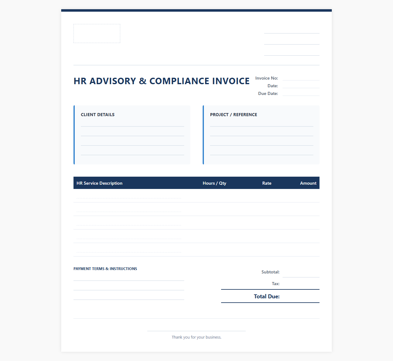 HR Advisory and Compliance Invoice Template