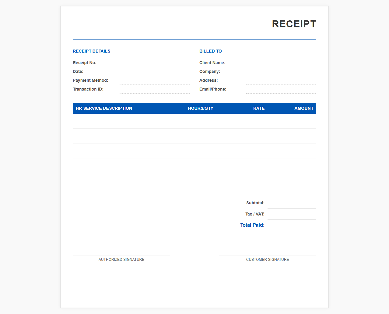 HR Agency Billing Receipt Template