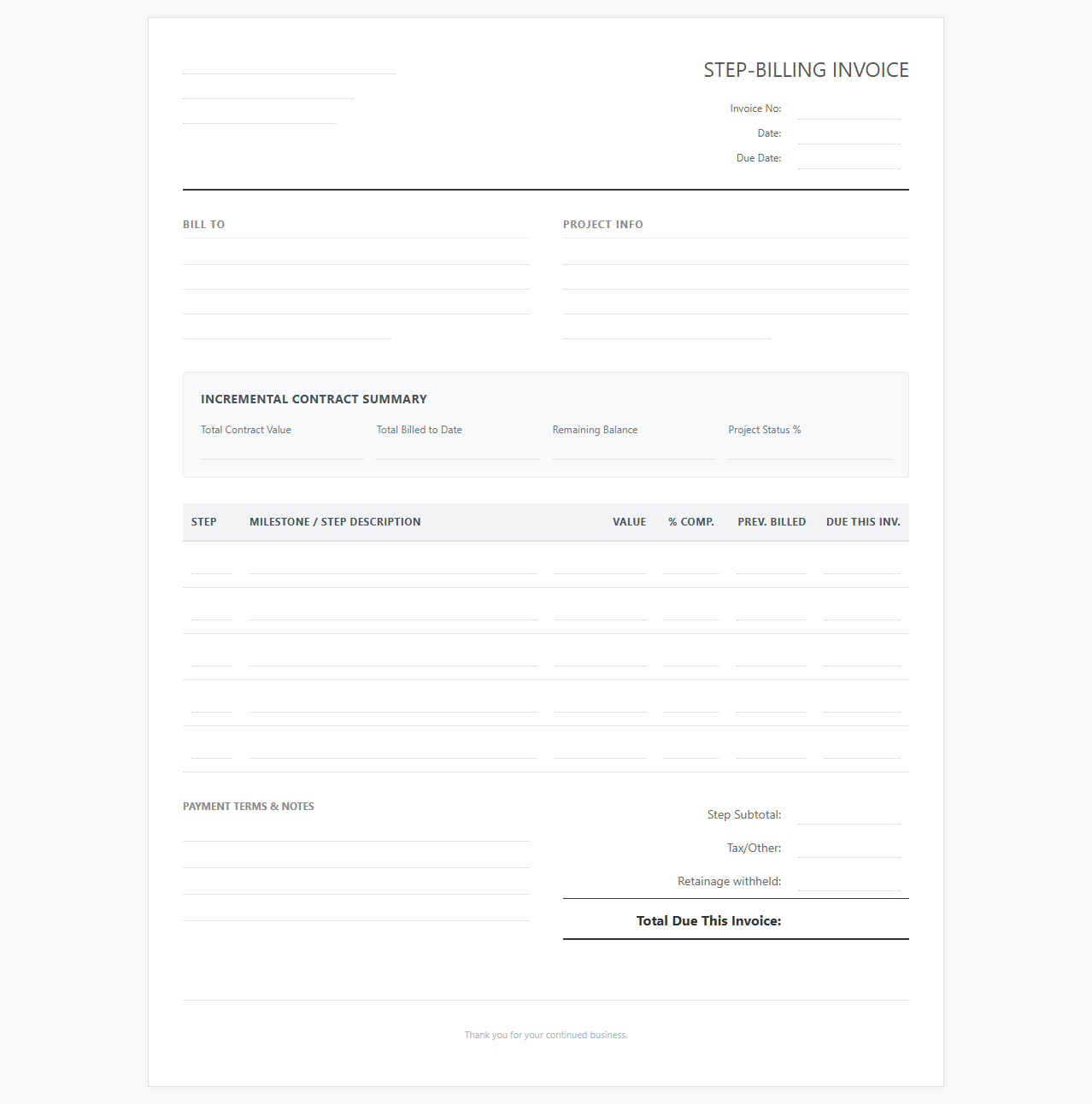 Incremental Step Billing Invoice Template