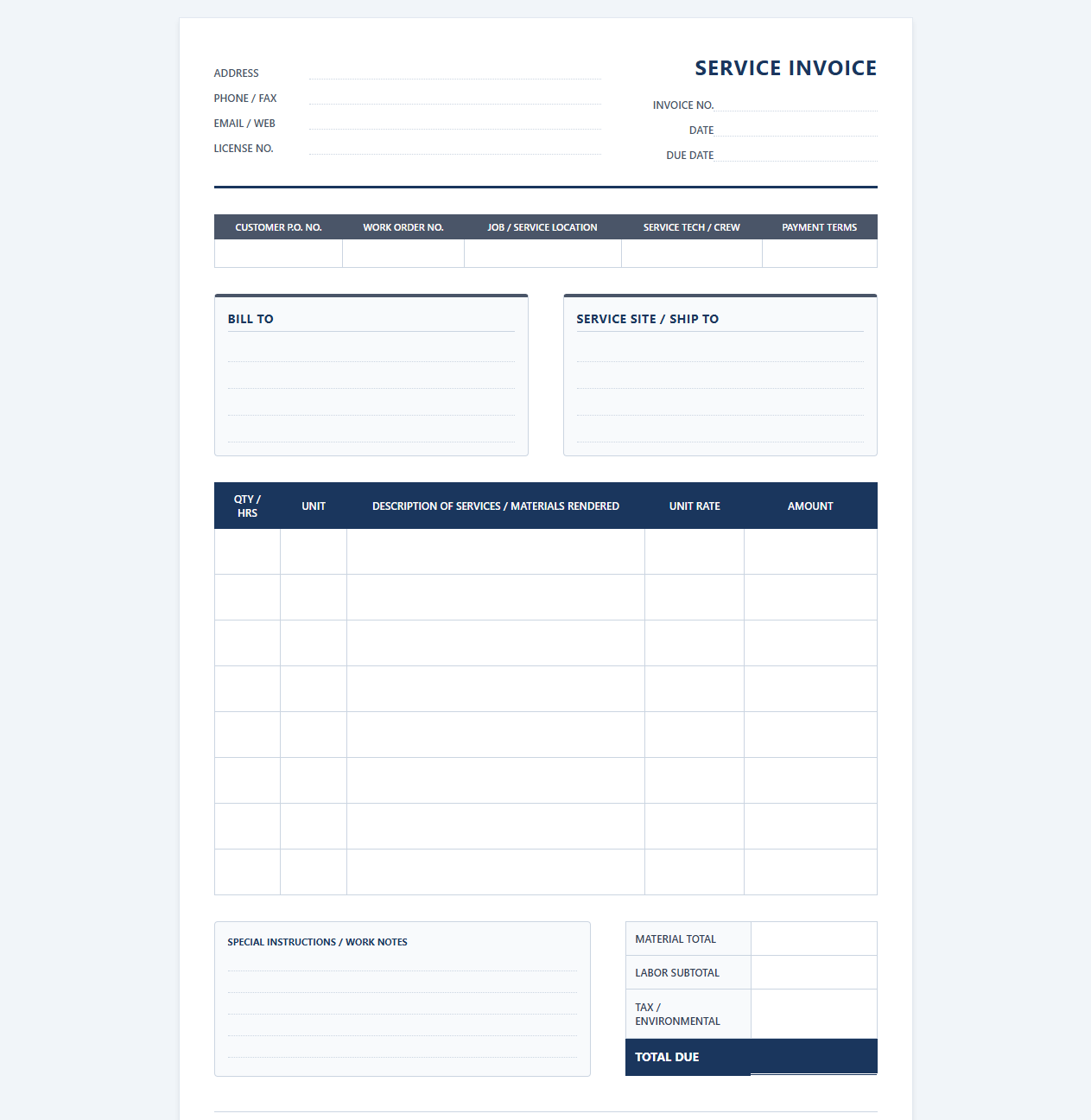 Industrial and Commercial Service Invoice Design
