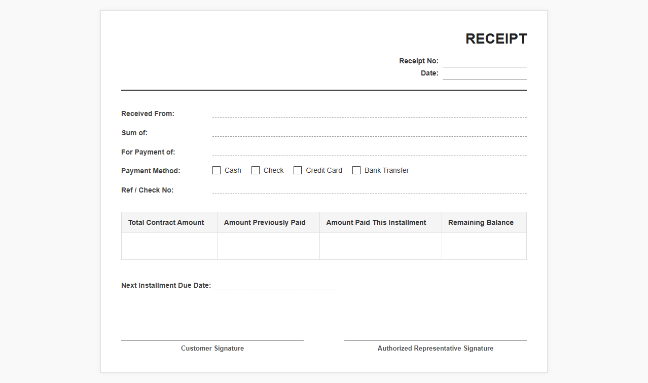 Installment Payment Receipt Template