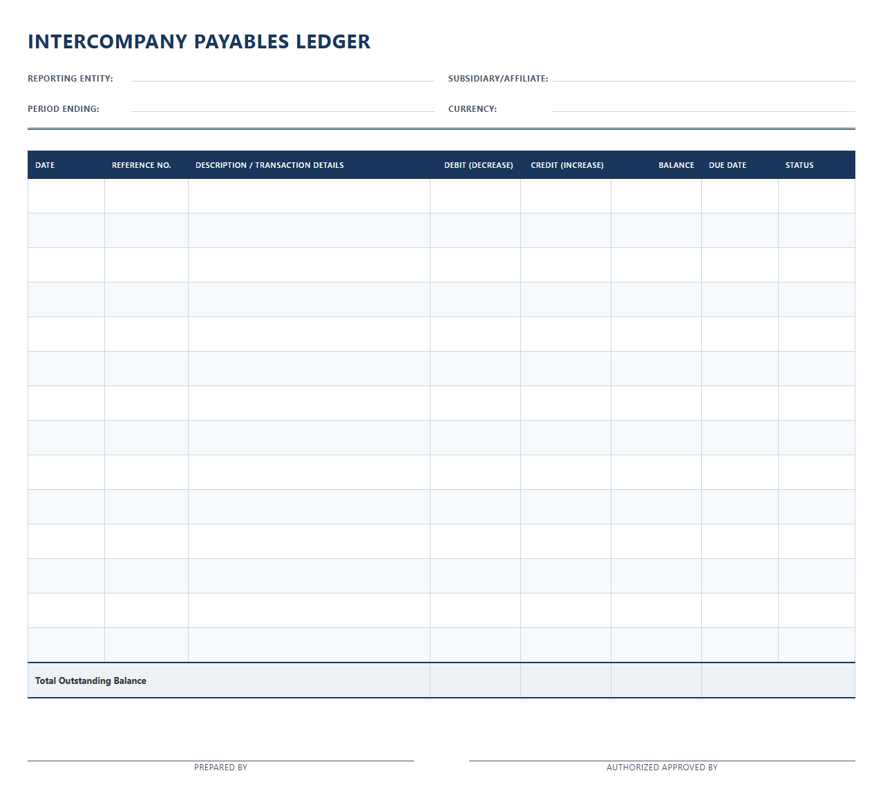 Intercompany Payables Ledger Template