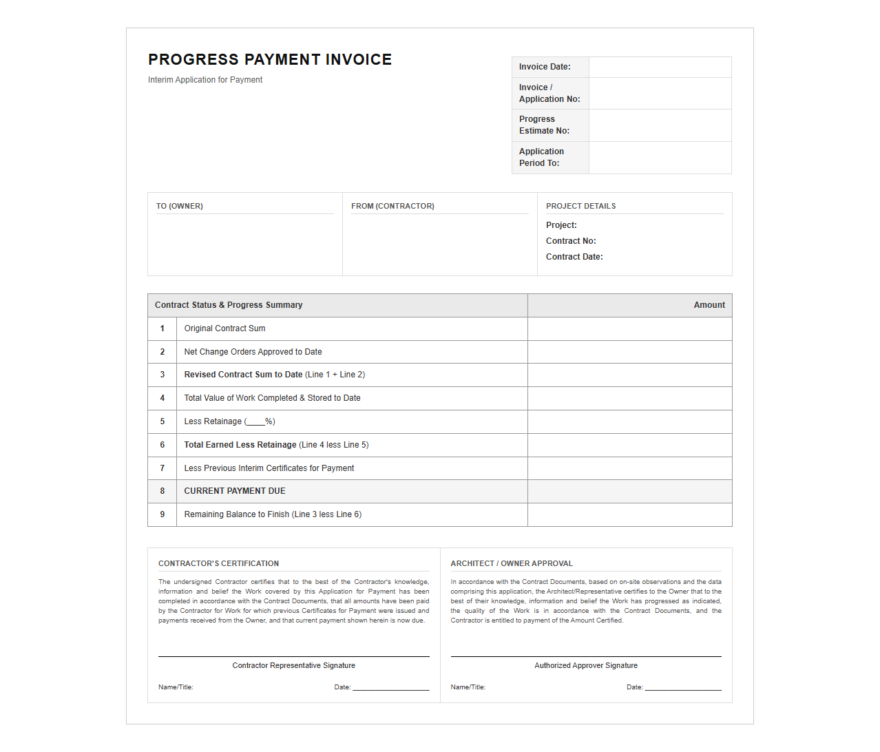 Interim Progress Payment Invoice Template