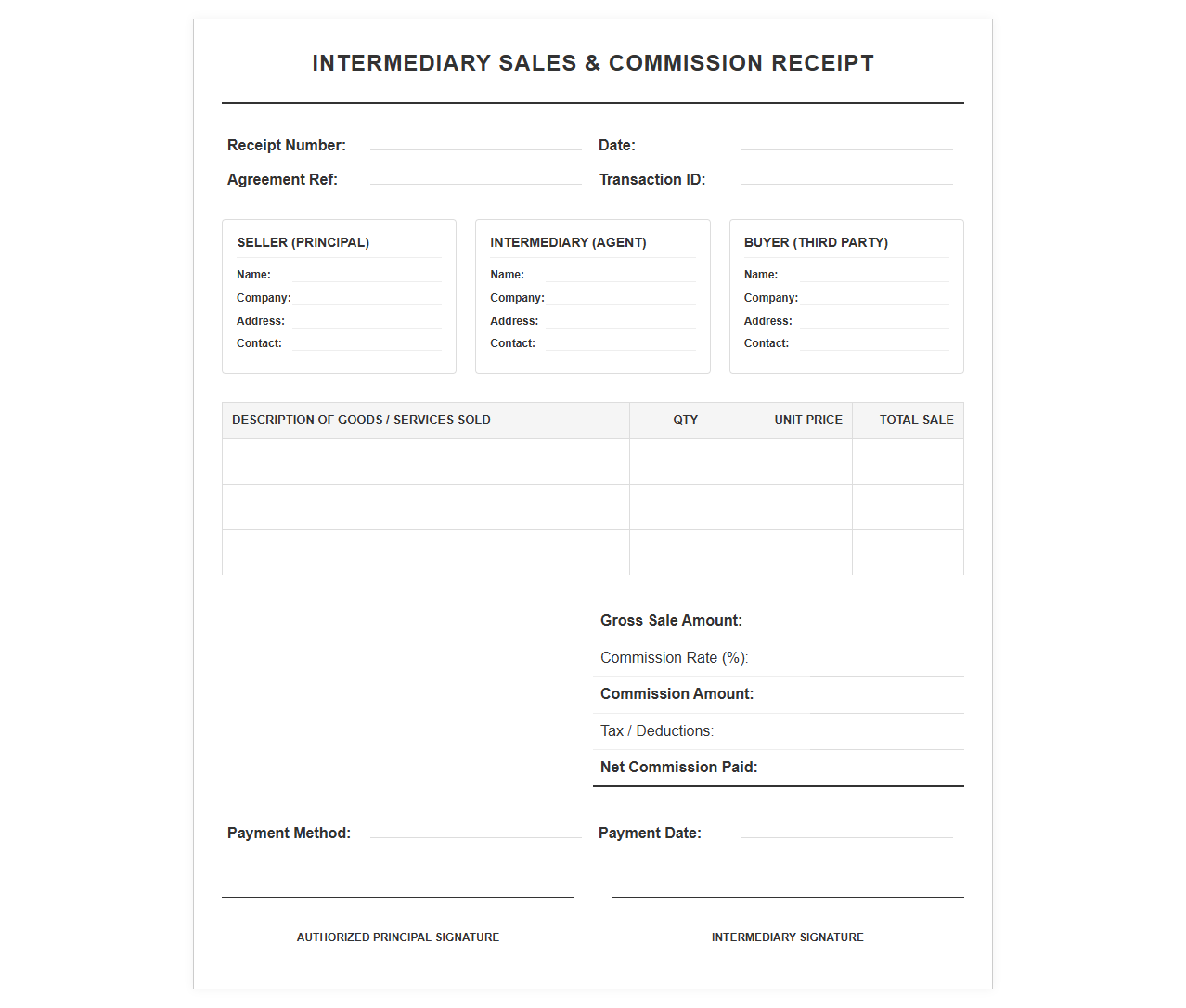 Intermediary Sales and Commission Receipt Template