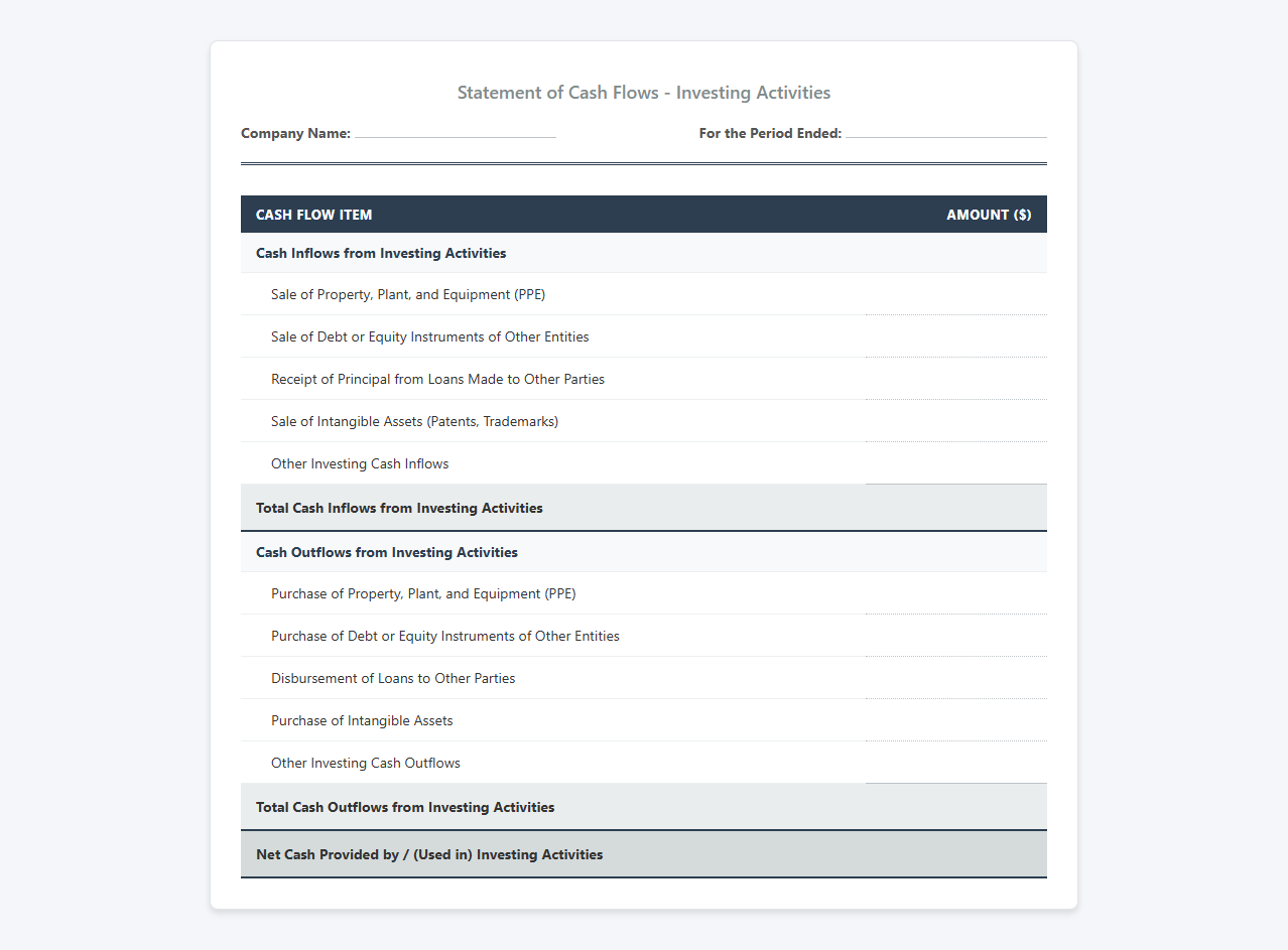Investment Cash Flow Statement Excel Template