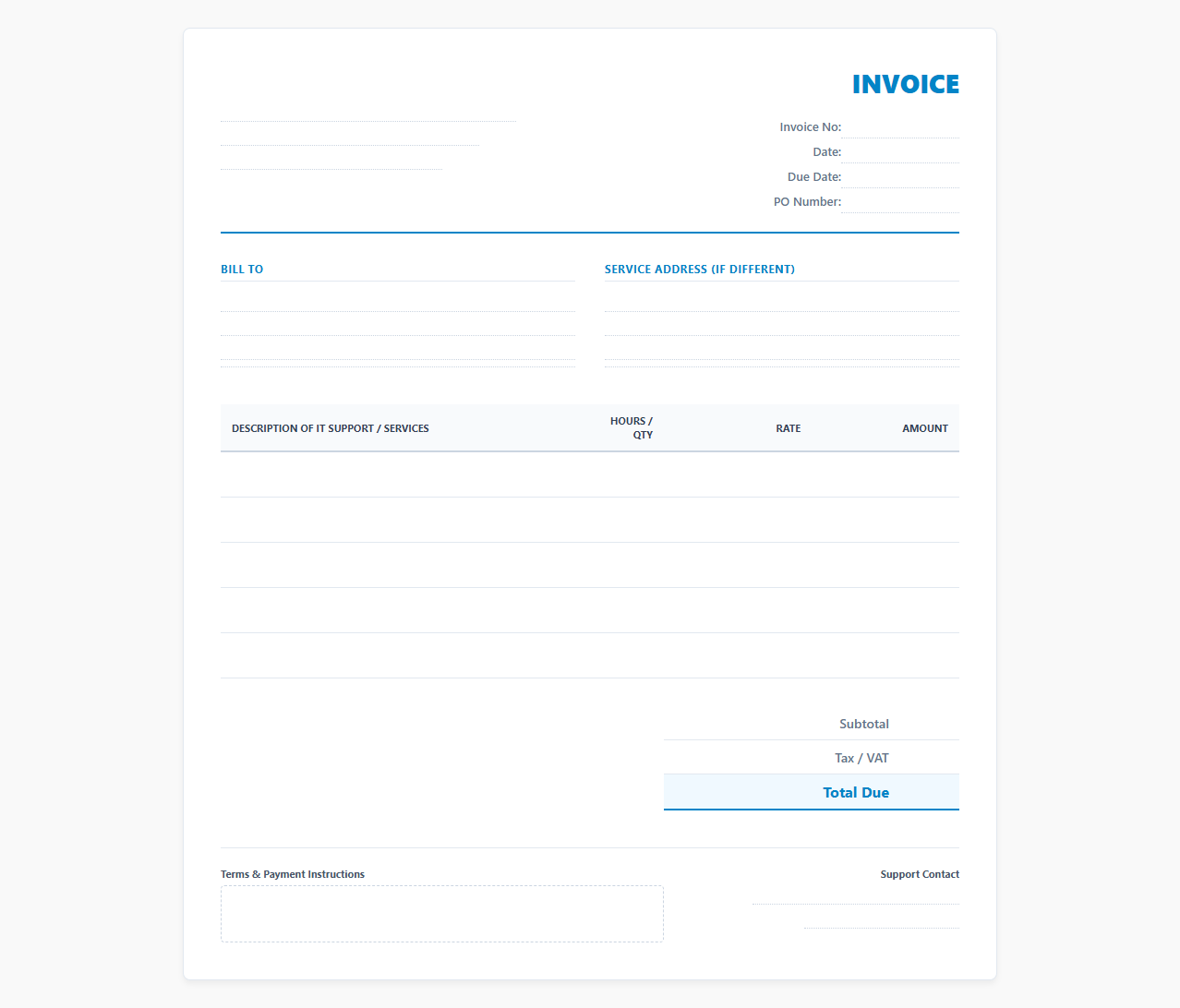 IT Support Services Invoice Template