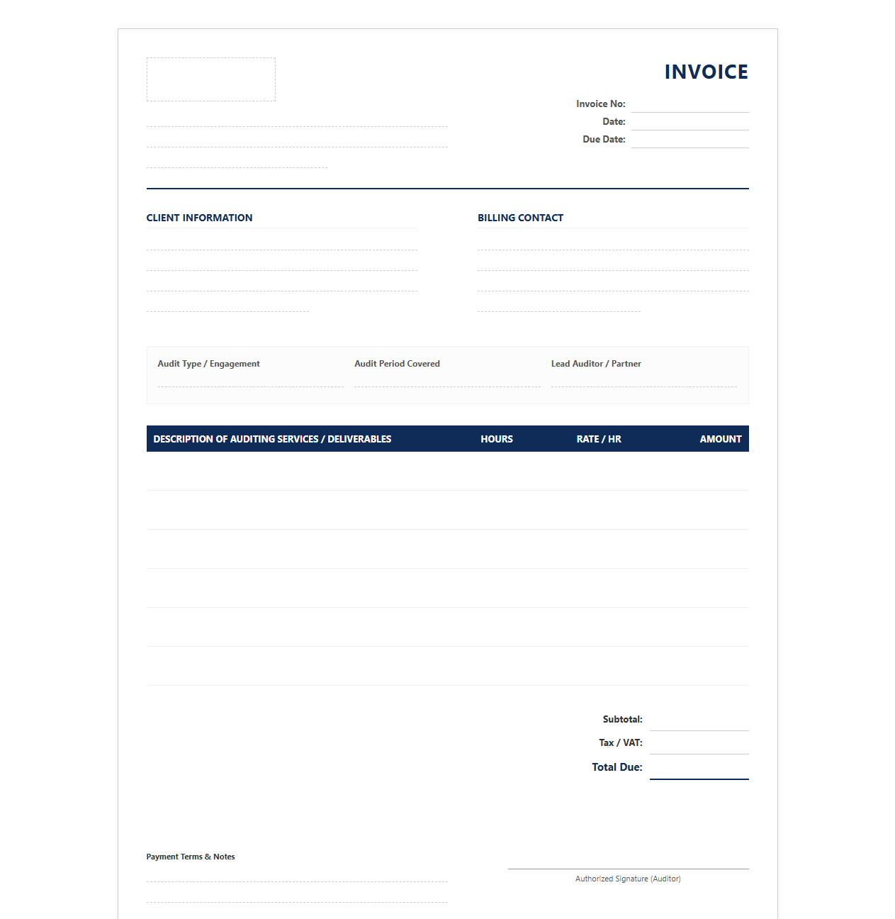 Itemized Audit Service Billing Template
