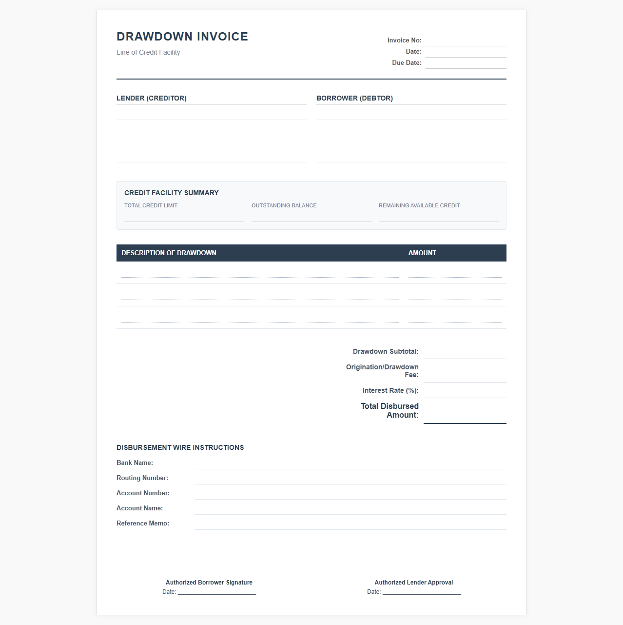 Line of Credit Drawdown Invoice Template