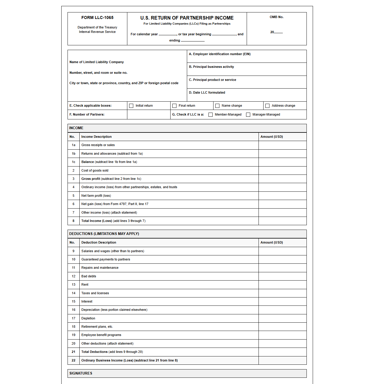 LLC Partnership Tax Return Filing Document