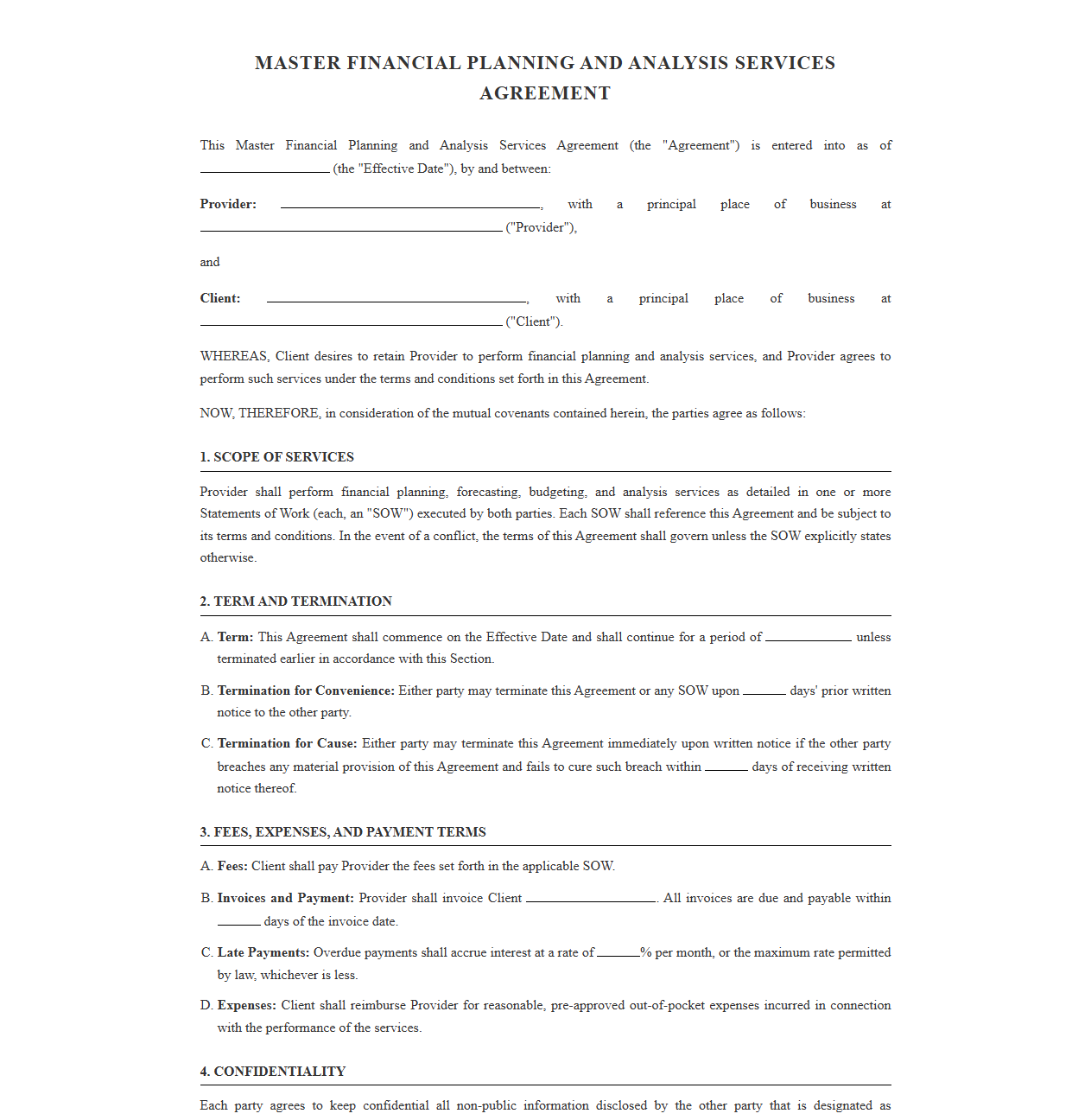 Master Financial Planning and Analysis Agreement