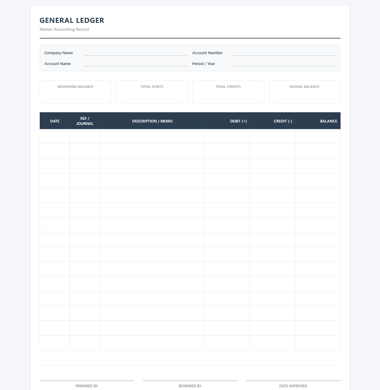 Master General Ledger Accounting Template
