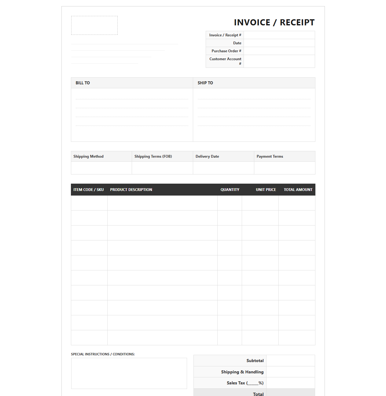 Merchant Distribution Invoice and Sales Receipt