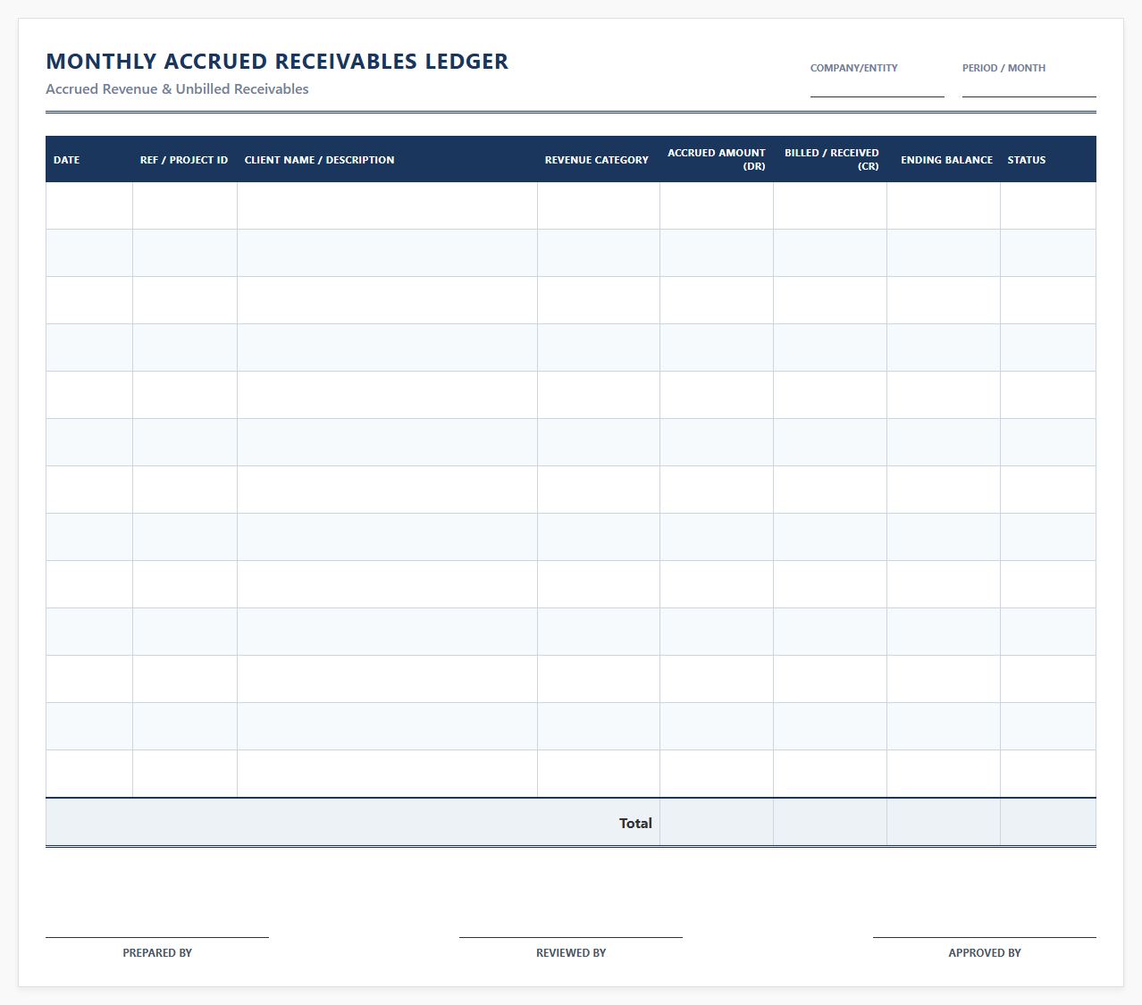 Monthly Accrued Receivables Ledger Book
