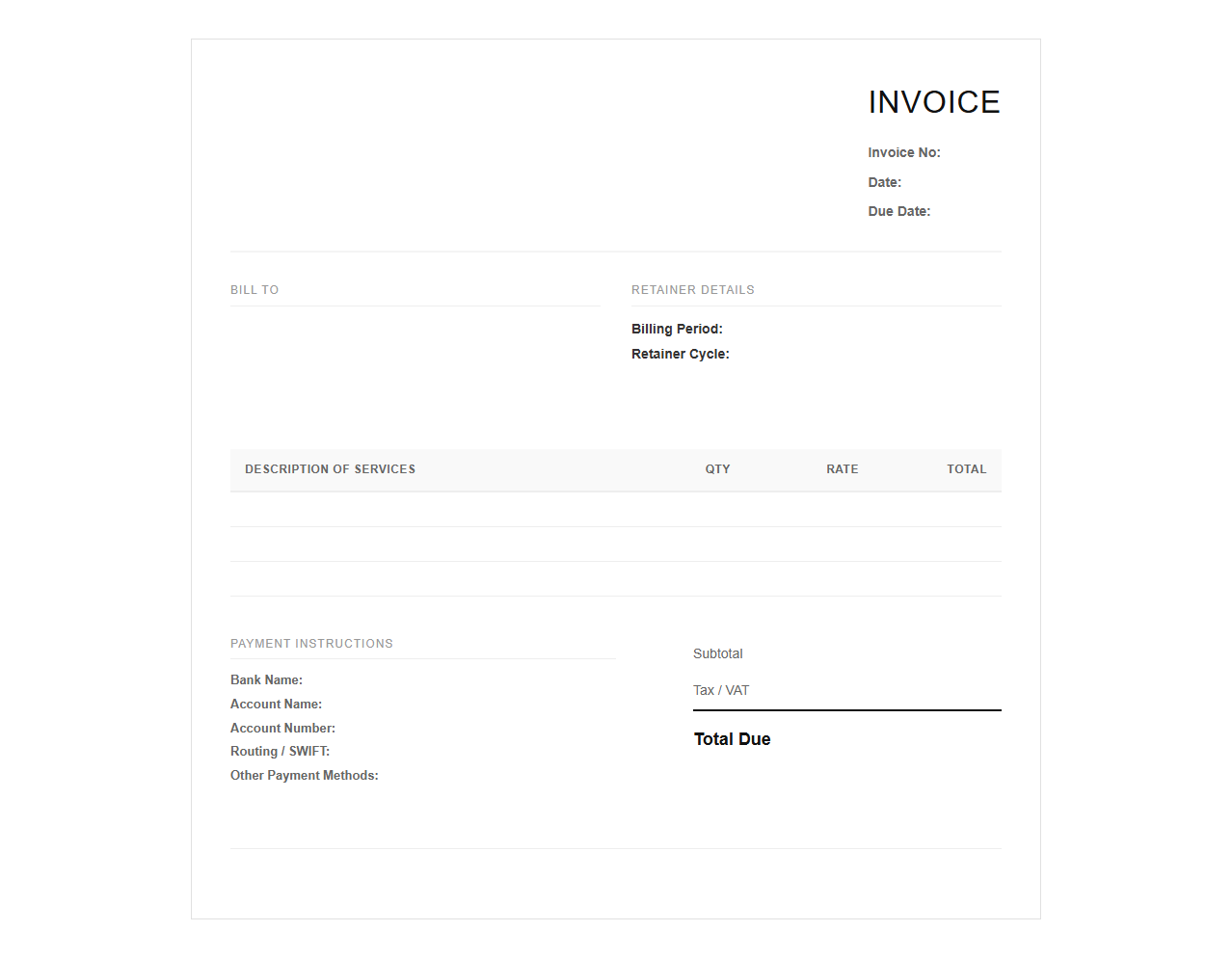 Monthly Content Creator Retainer Invoice